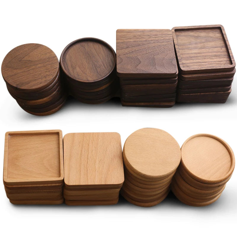 Wooden coaster Non-slip Cup Mat 8*8 cm square Round Solid Wood Tea Cup Holder