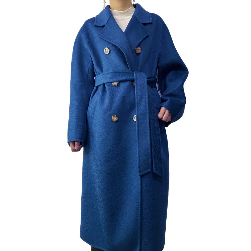 Spring Classic Multicolor Cashmere Long Coat Genuine Wool Coats Women