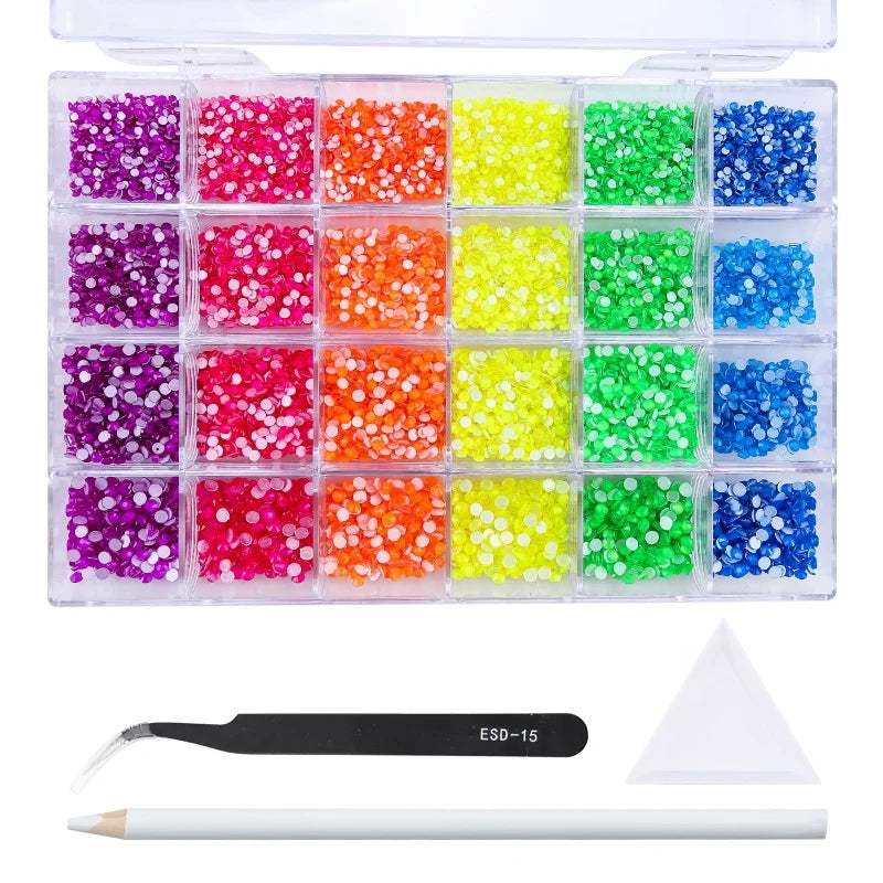 Qiao Fluorescent Luminous Mixed Size Hotfix Rhinestone Box Crystals Jelly Neon Nail Rhinestones Glass