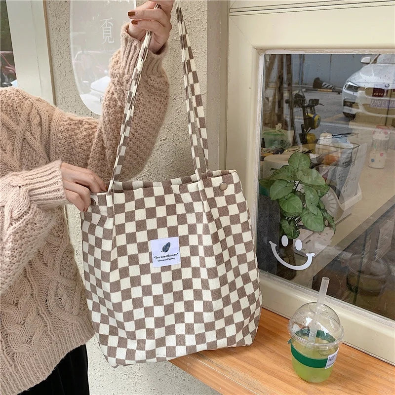 Canvas Corduroy Shoulder Tote Bags for Women's Purse Corduroy Bags With Inner Pocket for Work Beach Travel Shopping Grocery Bag