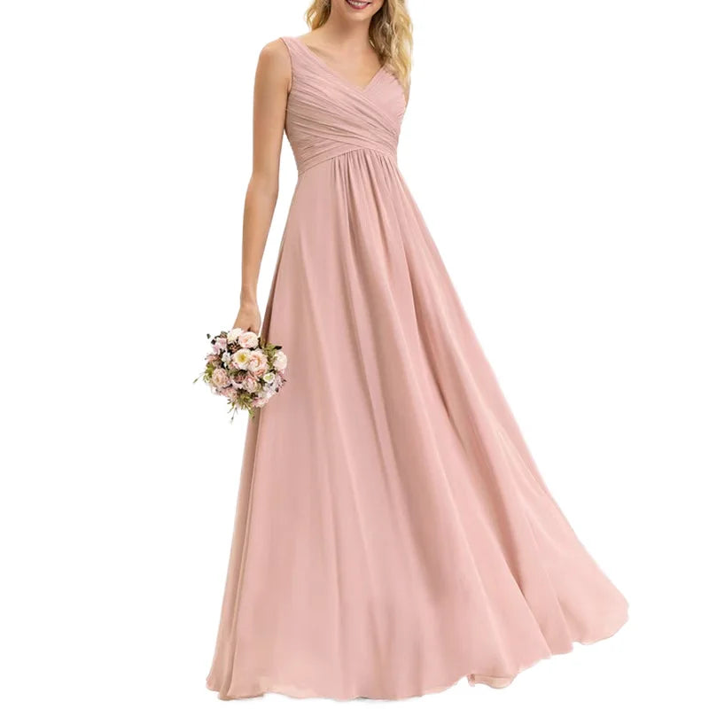 Women's Chiffon Plus Size Dress Sleeveless V-Neck Elegant Backless Elegant Party Evening Maxi Dresses