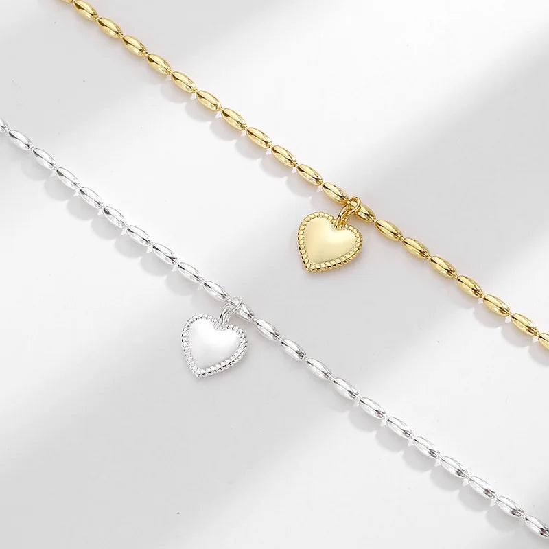 Small Oval Beaded Bracelets 925 Sterling Silver Heart Pendant Bracelets for Women Wholesale