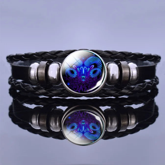SC Hot Sale Multilayer Weave Leather Pendant Bracelet Fashion Black Couple Bracelet Retro 12 Zodiac Bracelet for Women Men