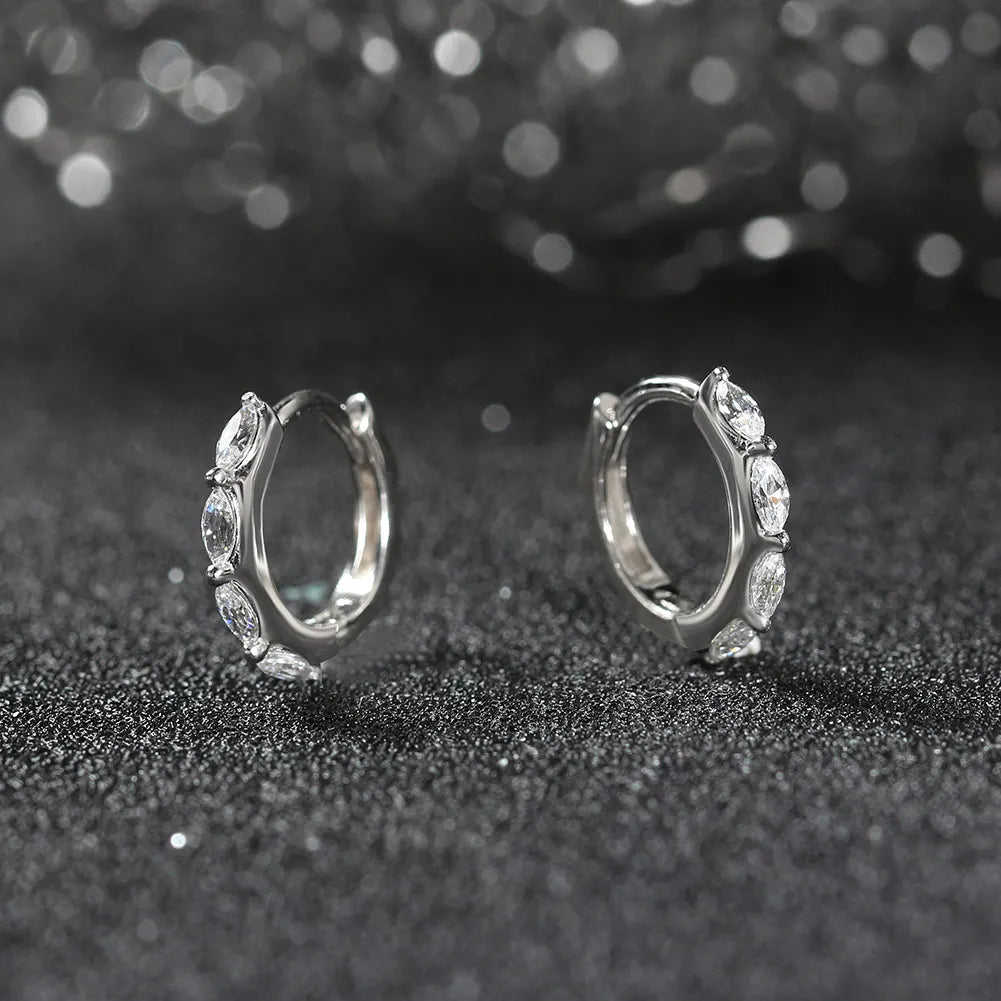 For LZE22 Wholesale Trendy Premium Cubic Zirconia S925 Sterling Silver Rhodium Plated Hoop Earrings for Men Women