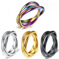 Best Selling Stainless Steel Triple Interlocked Stacking Engagement Band Rose Gold Plated Fancy Women Trendy Fashion Rings