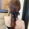 New Arrival Vintage Black Organza Faux Pearl Elastic Long Tail Scrunchie Hair Bows Women's Hair Tie with Bows Hairbands