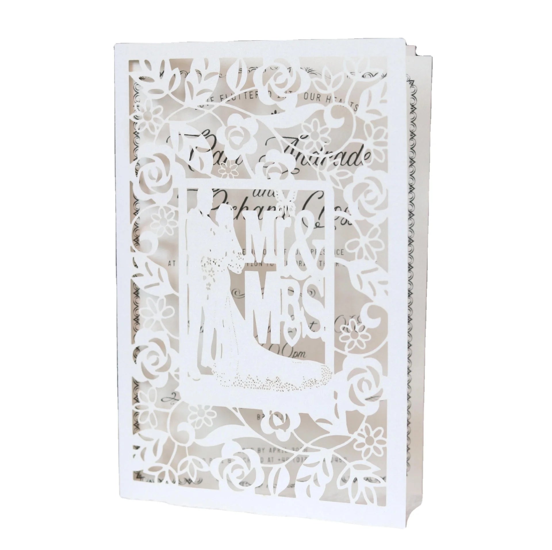 Laser Cut Bride and Groom Wedding Invitation Card Envelope Hollowed Rose Design Thank You Card Festival Blessing Greeting Card