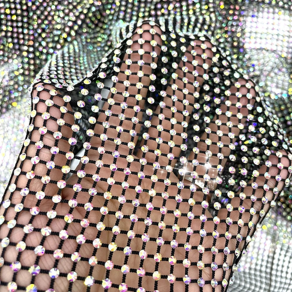 S556 Wholesale Diamond Mesh Rhinestone Ribbon Hot Fix Rhinestone Mesh Crystal Net Mesh