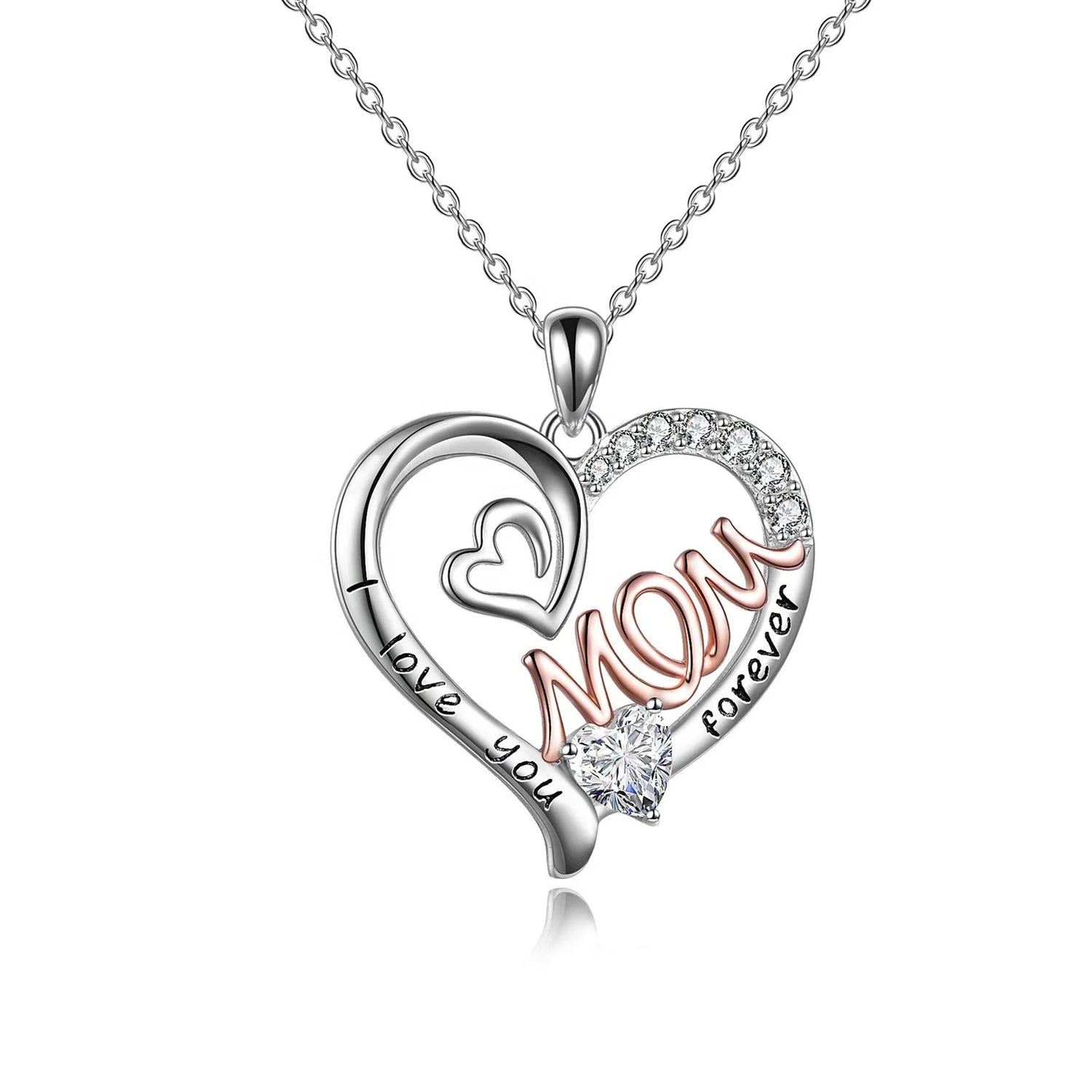 GP129 Mom Pendant I Love You Mom Mothers Day Gifts CZ Zircon Necklace Pendant for Birthday Gifts for Mom From Daughters Son