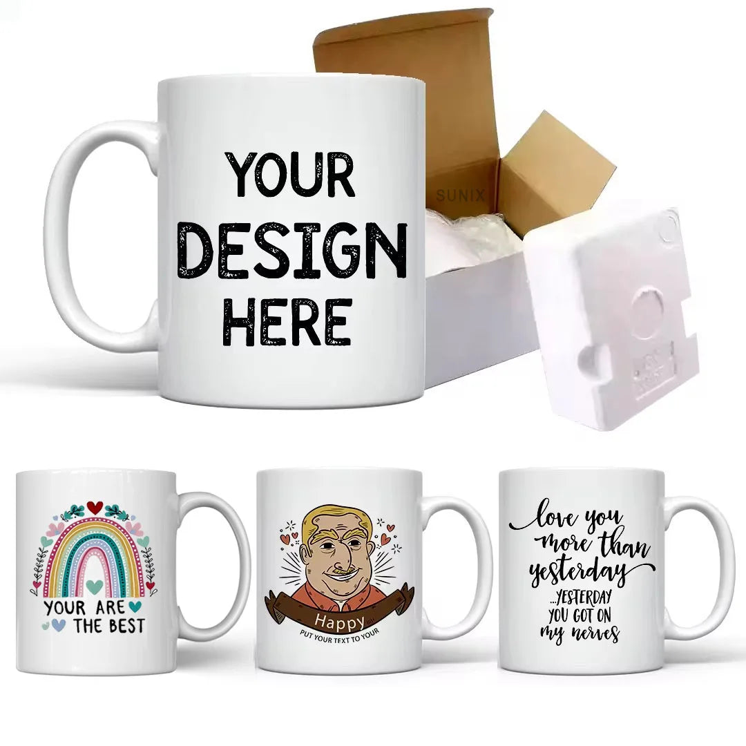 Wholesale Custom Sublimation Mug Cup Supplier Mugs Customizable 11Oz White Black Porcelain Ceramic Tea Coffee Mugs with logo