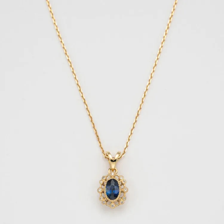 Vintage Luxury Fancy Pure 925 Sterling Silver Clavicle Chain Blue Gemstone Zircon Pendant Necklace for Women Jewelry