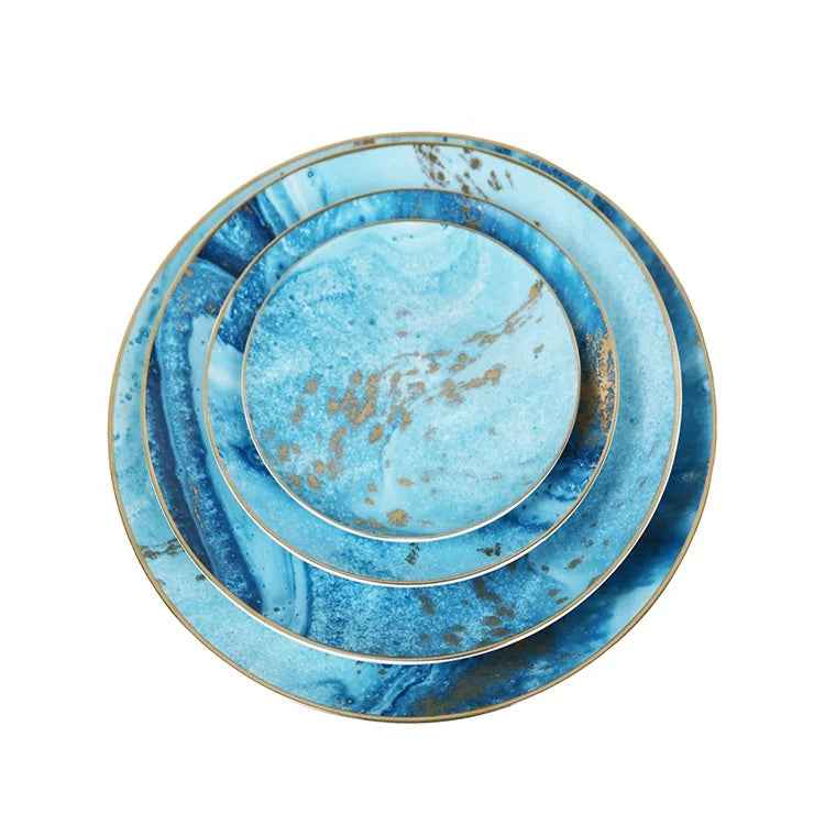 4 Pieces Luxury Kitchen Round Bone China Charger Plates Ceramic Dishes for Restaurants Dinner Set