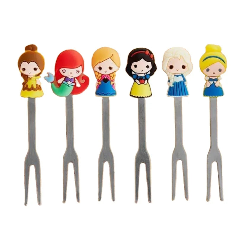 Hot Sales Stainless Steel Fruit Pick Kids  Cute Princess Fruit Fork 6 Pcs/set Decorative Kids