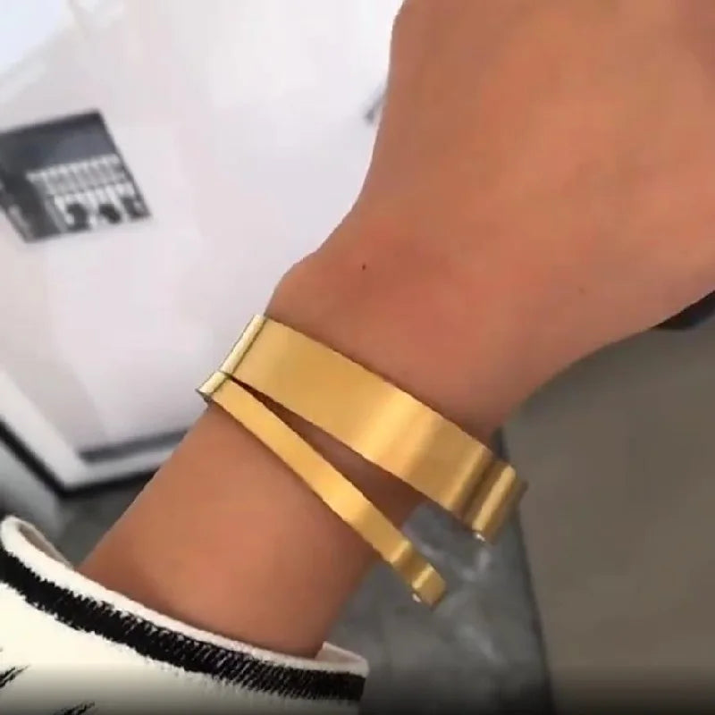 Minimalist Stainless Steel Jewelry 4/12mm Wide 18k Gold Plated Cuff Bangle Bracelet