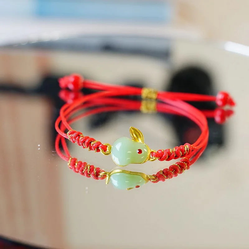 New Chinese Style Cute Rabbit Charm Bracelets for Women Men Handmade Red Rope Cartoon Animal Bracelet Friendship Jewelry