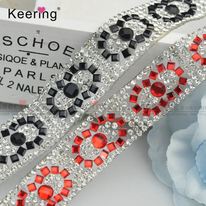 Wholesale Customized Design Hot-fix Adhesive Glue Crystal Rhinestone Beaded Trimming  for Garment
