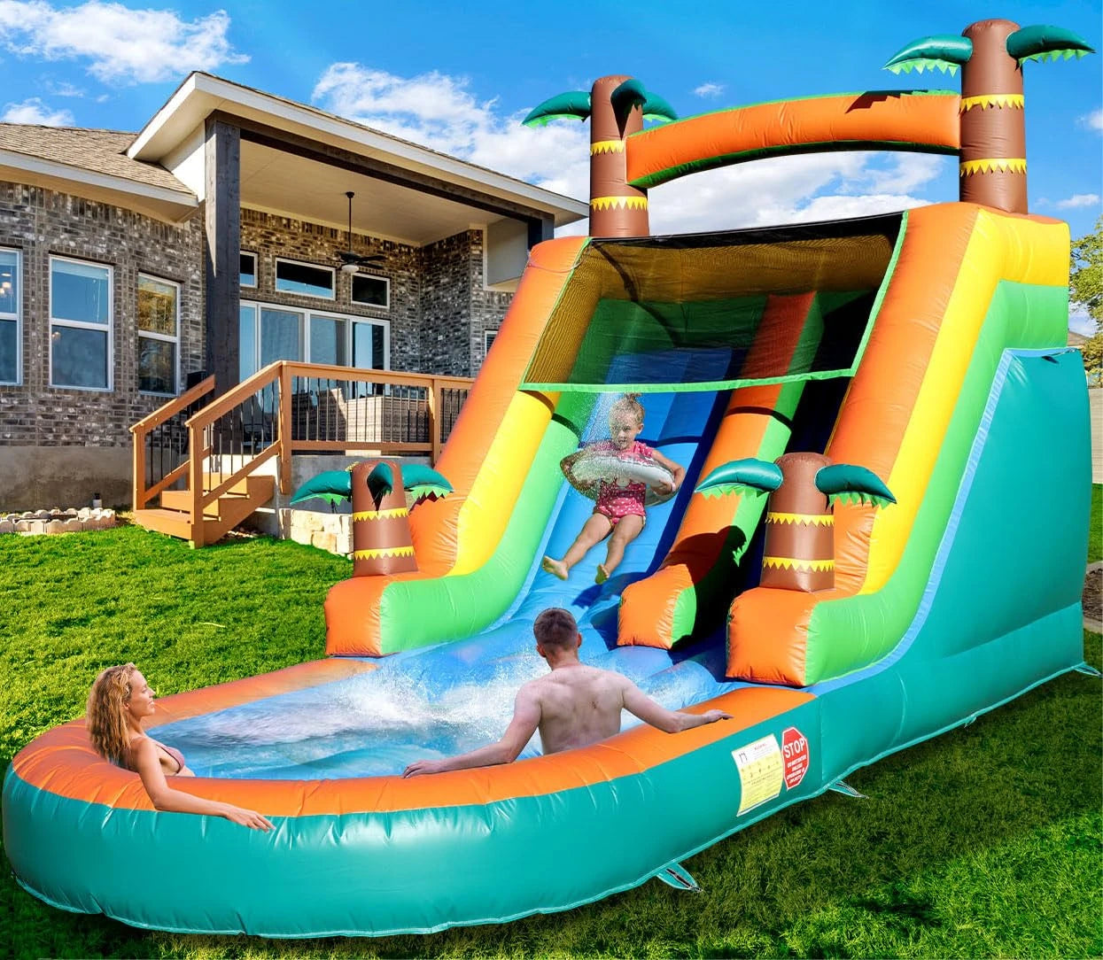 Commercial PVC Adult Kids Outdoor Backyard Tropical Inflatable Water Slides with Large Splash Pool and Blower