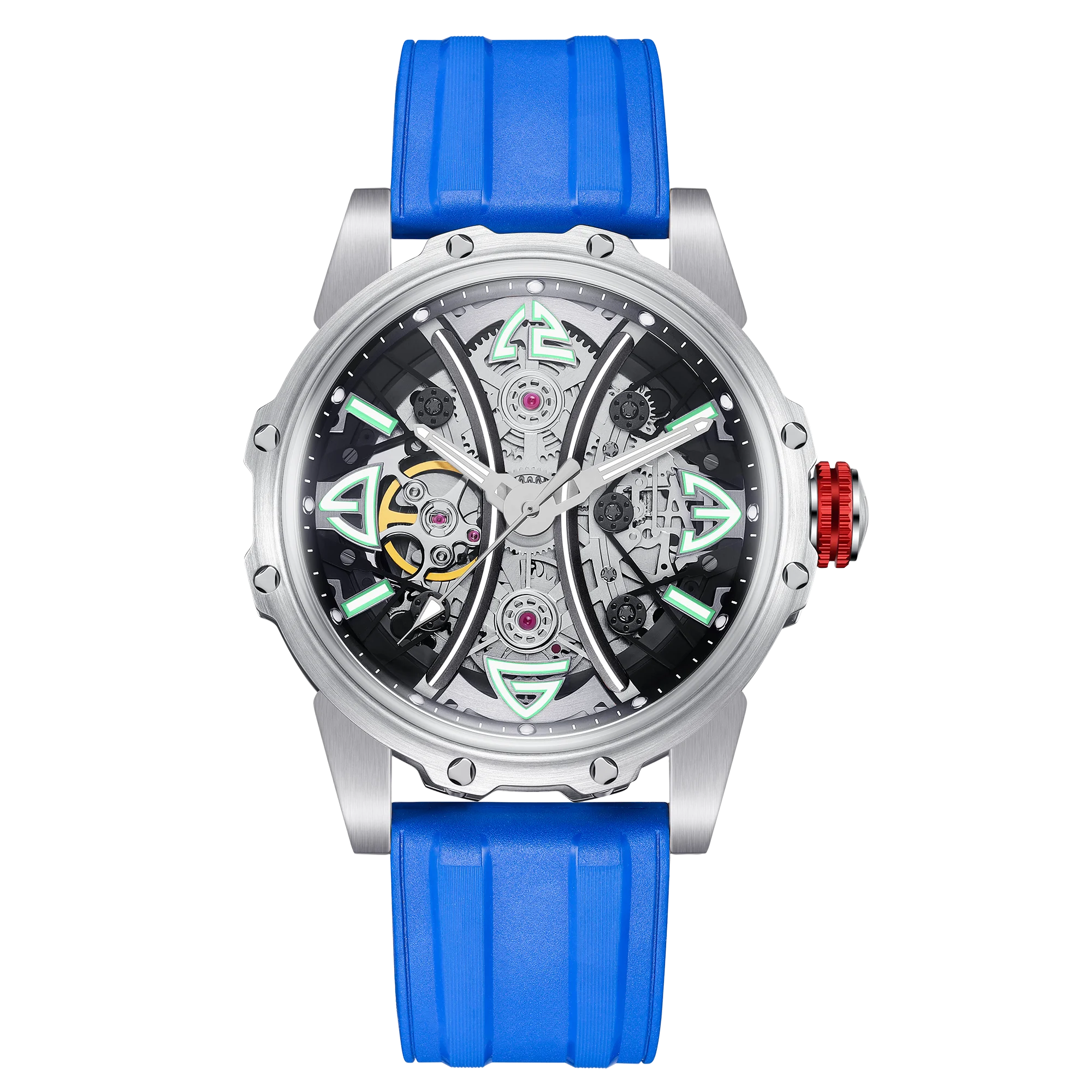 HANBORO Men's Automatic Mechanical Watch 46mm Irregular Dial Window Cool Four Leaf Clover Design Fashionable Glass Pointer