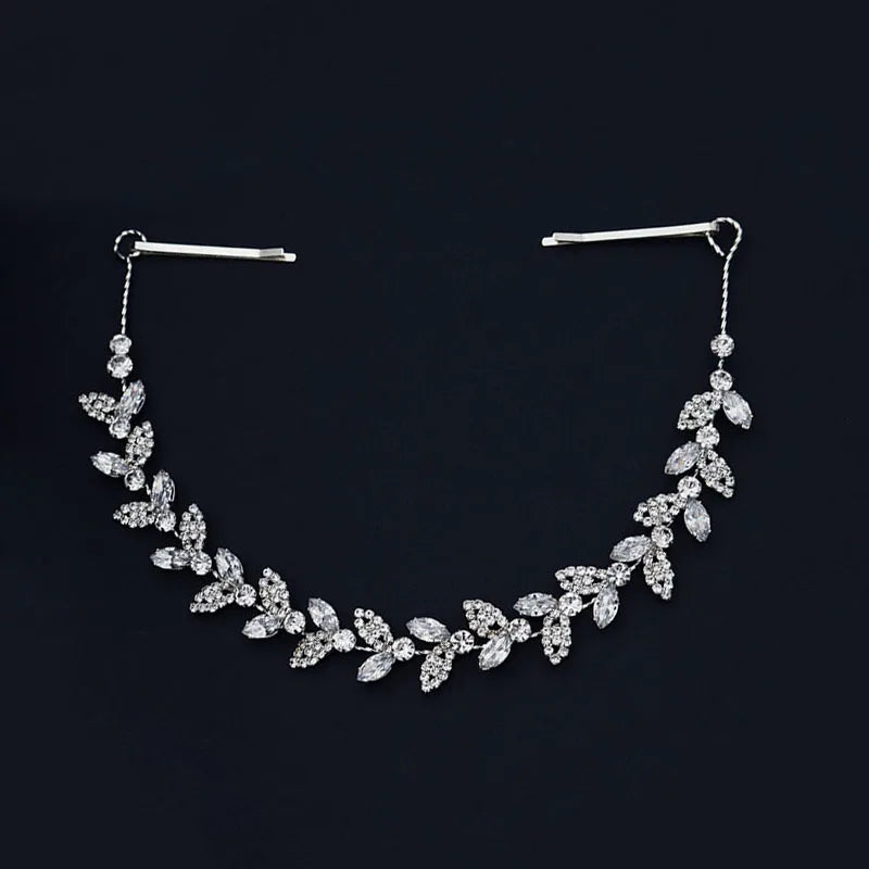 SLBRIDAL Flexible Alloy Rhinestones Leaf Cubic Zircon Bridal Hairband Wedding CZ Headband Hair accessories Women Fashion Jewelry