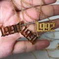Birth Year Number Necklace Old English Pendant Necklace for Women Girl Birthday Gift Gold Stainless Steel Friendship Jewelry
