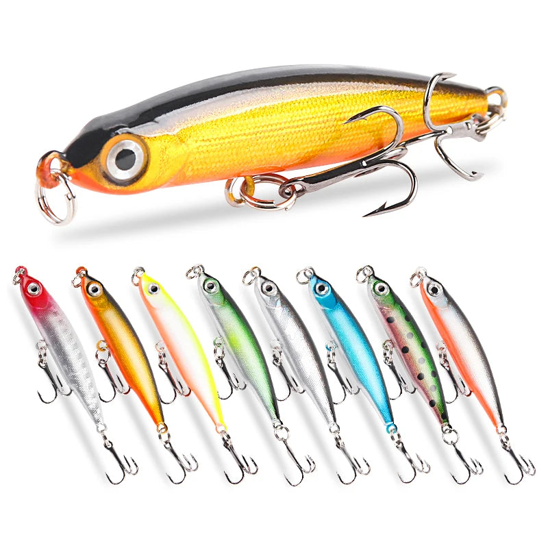 8 Colors Sinking Pencil Small Silver Fish 5.3cm3g with Lead Block Treble Hook Freshwater Sea Fishing Bait MegaBDM