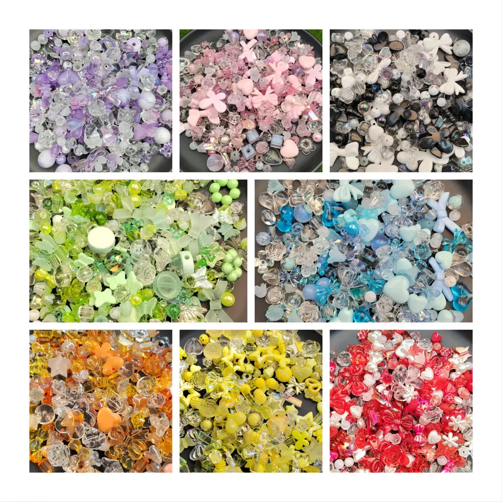 New Popular 500g/Lot Assorted Acrylic Beads Rose Flowers Heart Butterfly Bowknot Round Loose Spacer Bead for Jewelry Making DIY