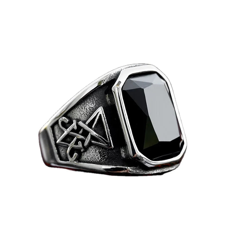 SS8-989R New Updated Design Lucifer Satan Signet Ring for Men With Black Stone Stainless Steel Vintage Jewelry Gift Wholesale