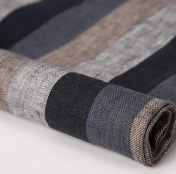 #8052Bed Linen Cotton Flax Stripe Trousers Pants Men 100% Table Linen Green Hospital Ivory Linen