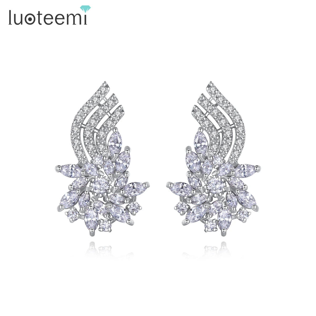LUOTEEMI Brand Wholesale Jewelry Romantic Luxury Clear CZ Flower Fashion Designer Brincos Women Earrings