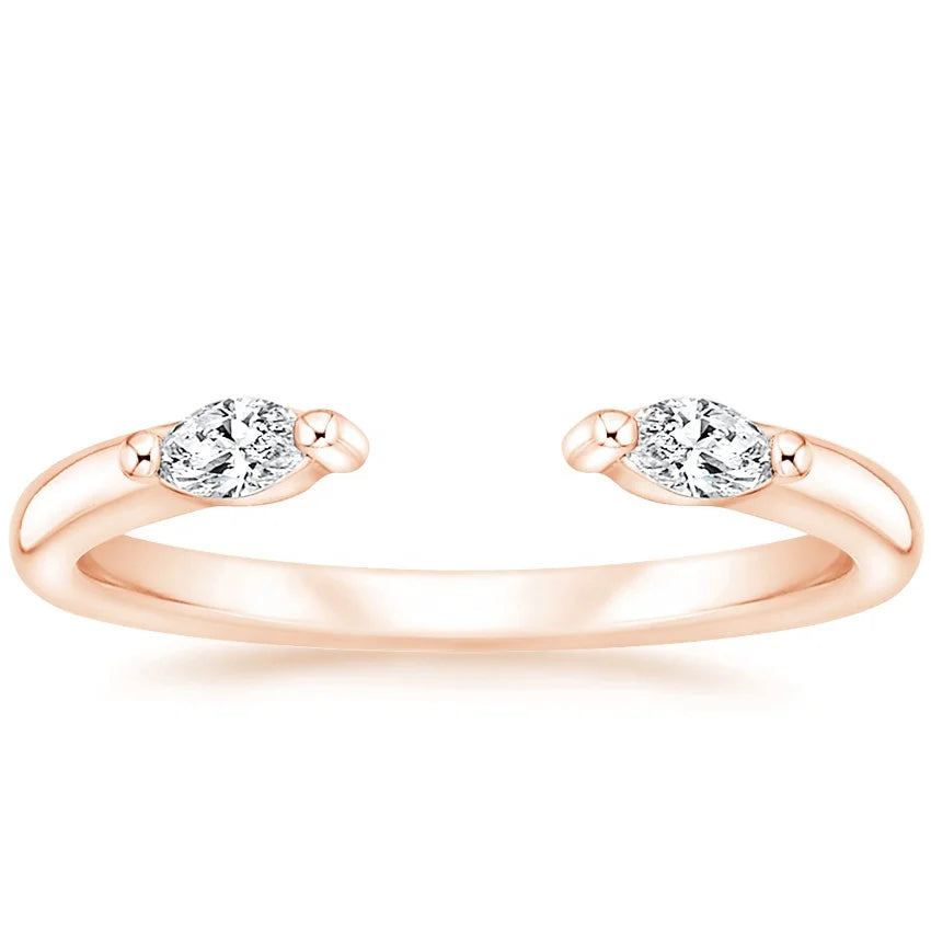 10K Rose Gold Ring Single Row Micro Pave Two Prong-Set Marquise Moissanite Nora Diamonds Ring Gold Wedding Open Ring