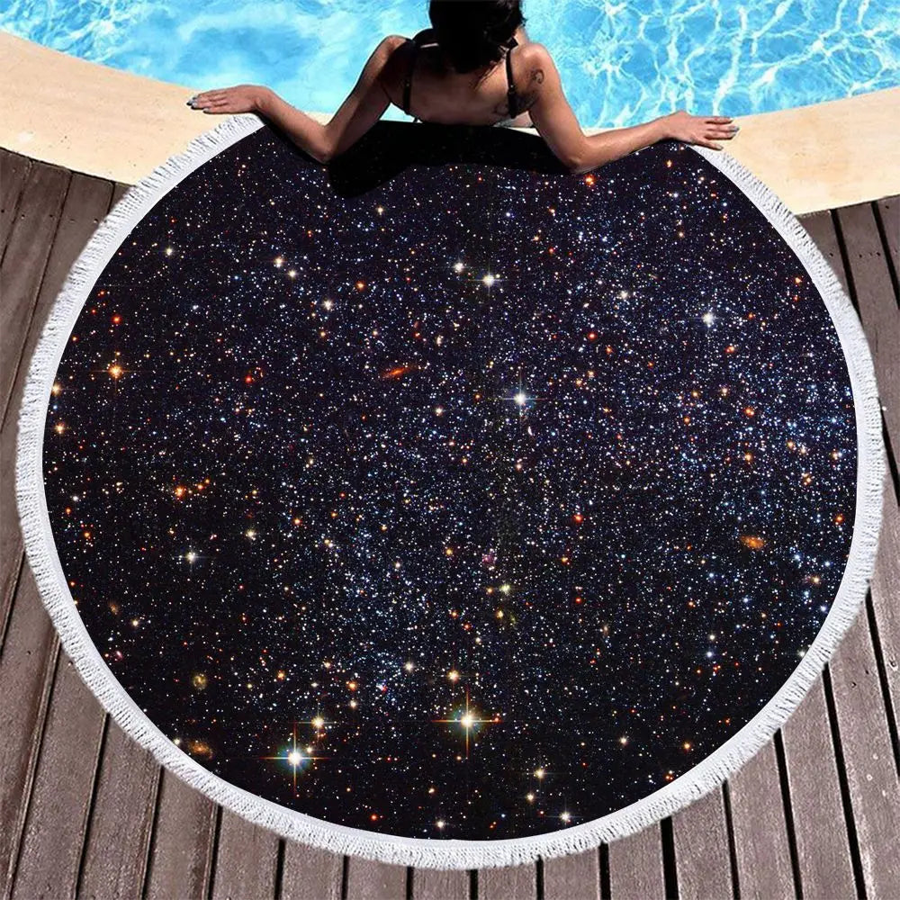 Manufacturers Directly Supply Star Round Beach Towel 3d Color Printing Microfiber Fringe Round Blanket Beach Towel Yoga Mat