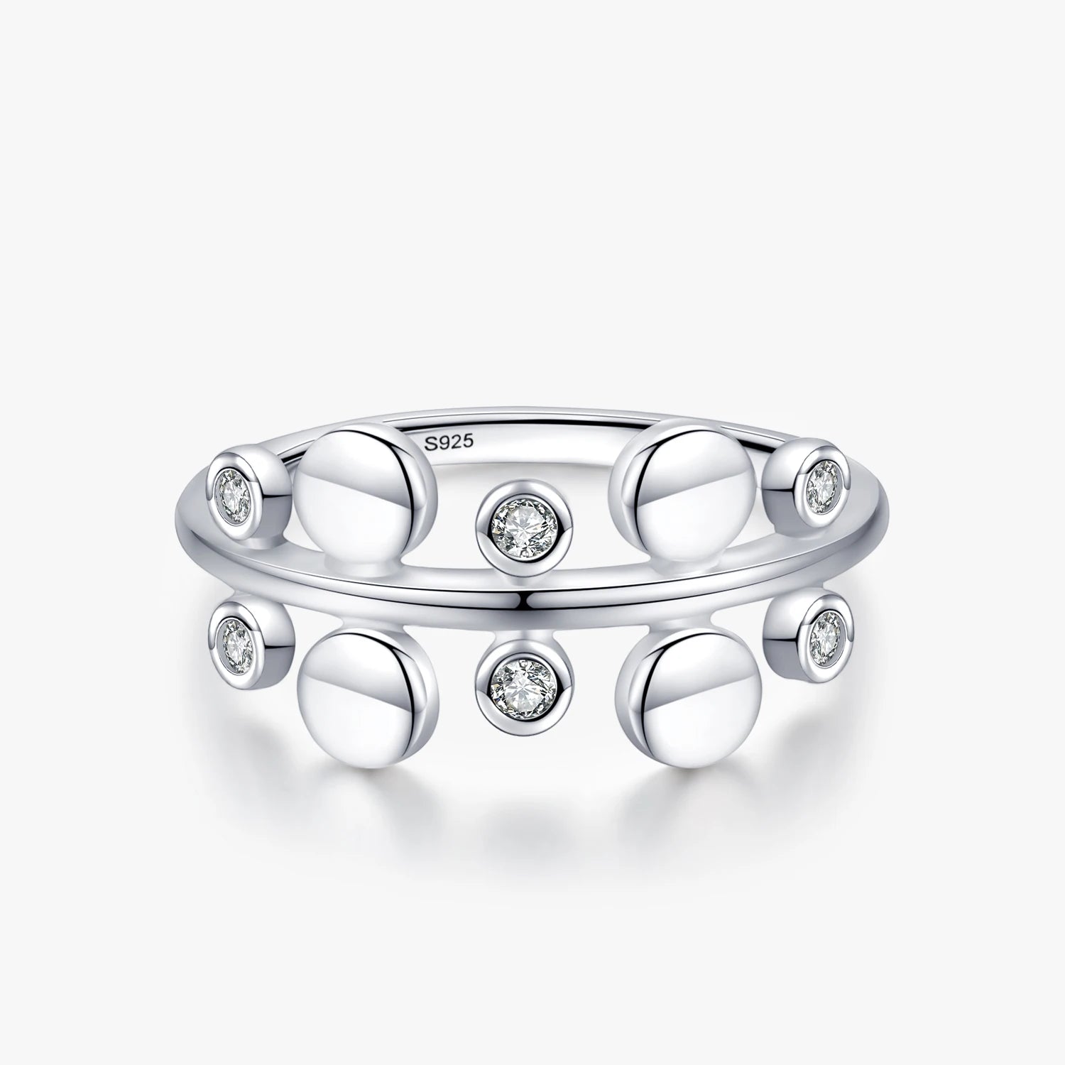 Ailmay Top Quality Real 925 Sterling Silver Round Bubble Finger Ring for Women Dazzling Clear CZ Fine Elegant Wedding Jewelry