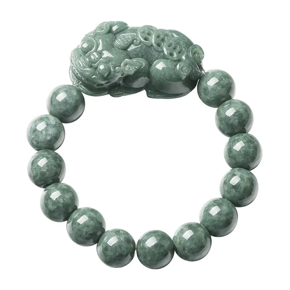 Beads Diameter 13mm  Jadeite Bracelet Oil Green Pixiu Men and Women Charm Bracelets  Accessories Birthday Gift Green