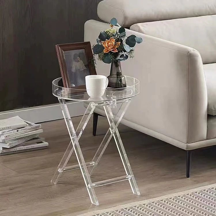 High Transparent Acrylic Coffee Table Round Desktop Living Room Sofa Side Table Balcony Small Coffee Table