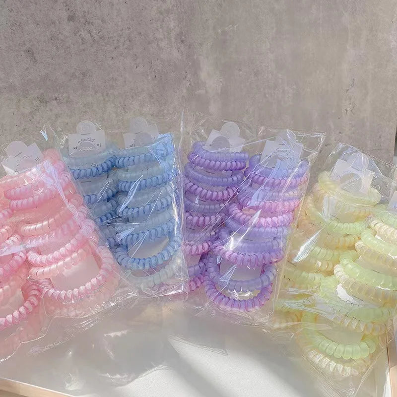 20pcs/bag Mixed Color Elastic Plastic Rubber Coil Hair Tie Scrunchies Bright Candy Color Hair Ring Band Telephone Cord Hairbands