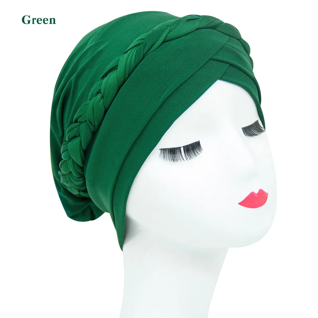 European and American Popular Pure Color Twist Braid Turban Hat Muslim Milk Silk Ethnic Hat Factory Wholesale Chemotherapy Hat