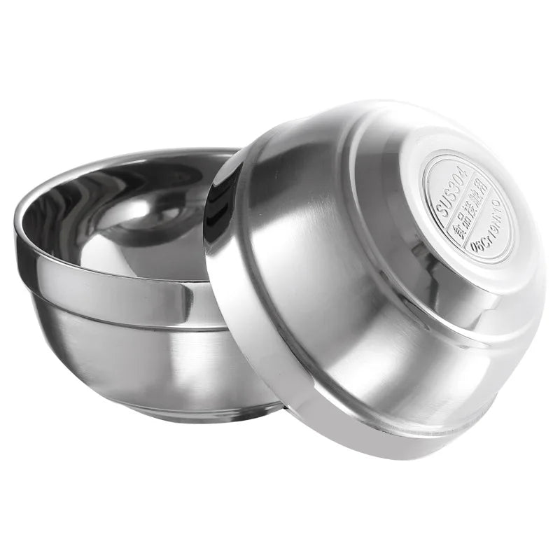 Korean 304 Stainless Steel Double Walled Noodle Bowl Heat Insulated Rice Soup Bowls