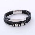 Stainless Steel Charm Multi Layer Genuine Braided Leather Bracelet Fine Jewelry for Men
