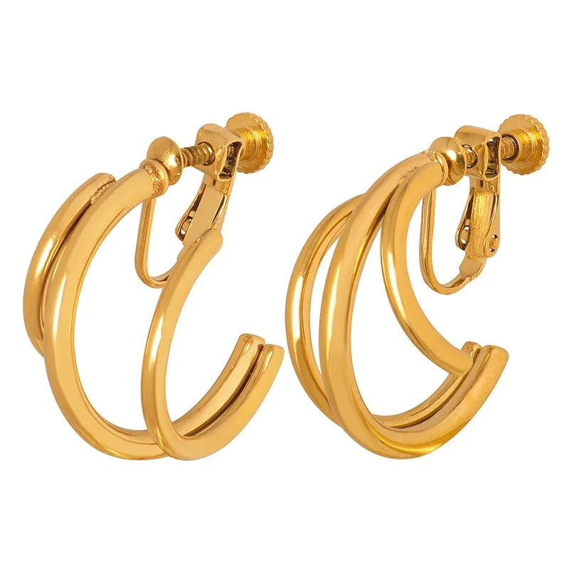 Fashion 18K Gold Plated Stainless Steel Waterproof Clip-on Charm Earrings Non-piercing Wedding Gift 2023