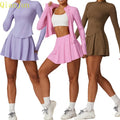 New Summer Breathable Sun Protective Tennis Sports Jacket Set Quick Dry Quick Dry Skirt Gym Fitness Adults Solid Pattern