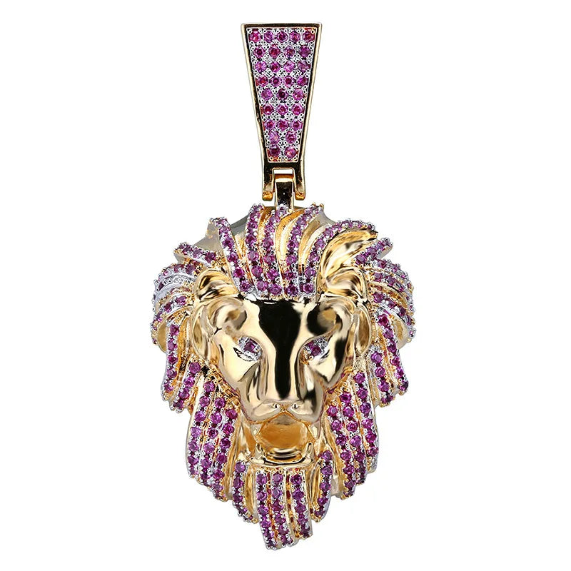 Lion Ferocious Beast Model Pendant Necklace Lion's Head Iced Out Gold Bling Western Style Cool Boy Rap Jewelry Rapper Pendant