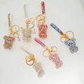 Custom Rhinestone Bear Diamond Key Ring Leather Strap Wristlet Car Key Chain Bag Charm Crystal Bling Keychains