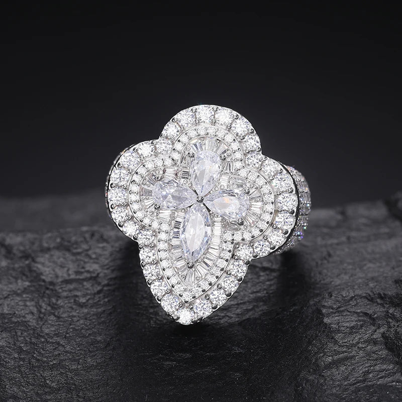 Pass Diamond Tester Pear Cut Diamond Clover Custom Iced Out Sterling Silver 925 Vvs Moissanite Jewelry Men Ring
