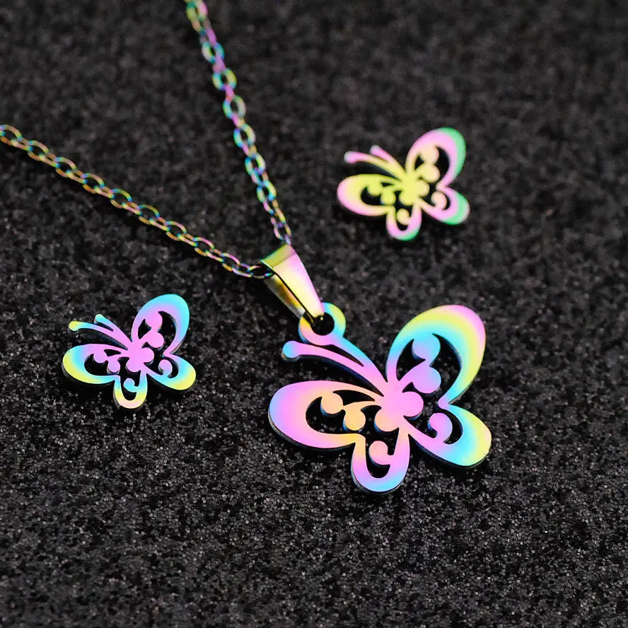Wholesale Personalize Butterfly Necklace for Women Girls Stainless Steel Hollow Necklaces Earring Jewelry Sets