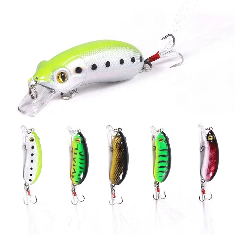 Wholesale CB027 6cm 10g Artificial Hard Plastic Crank Baits Fishing Lure with Feather Hooks