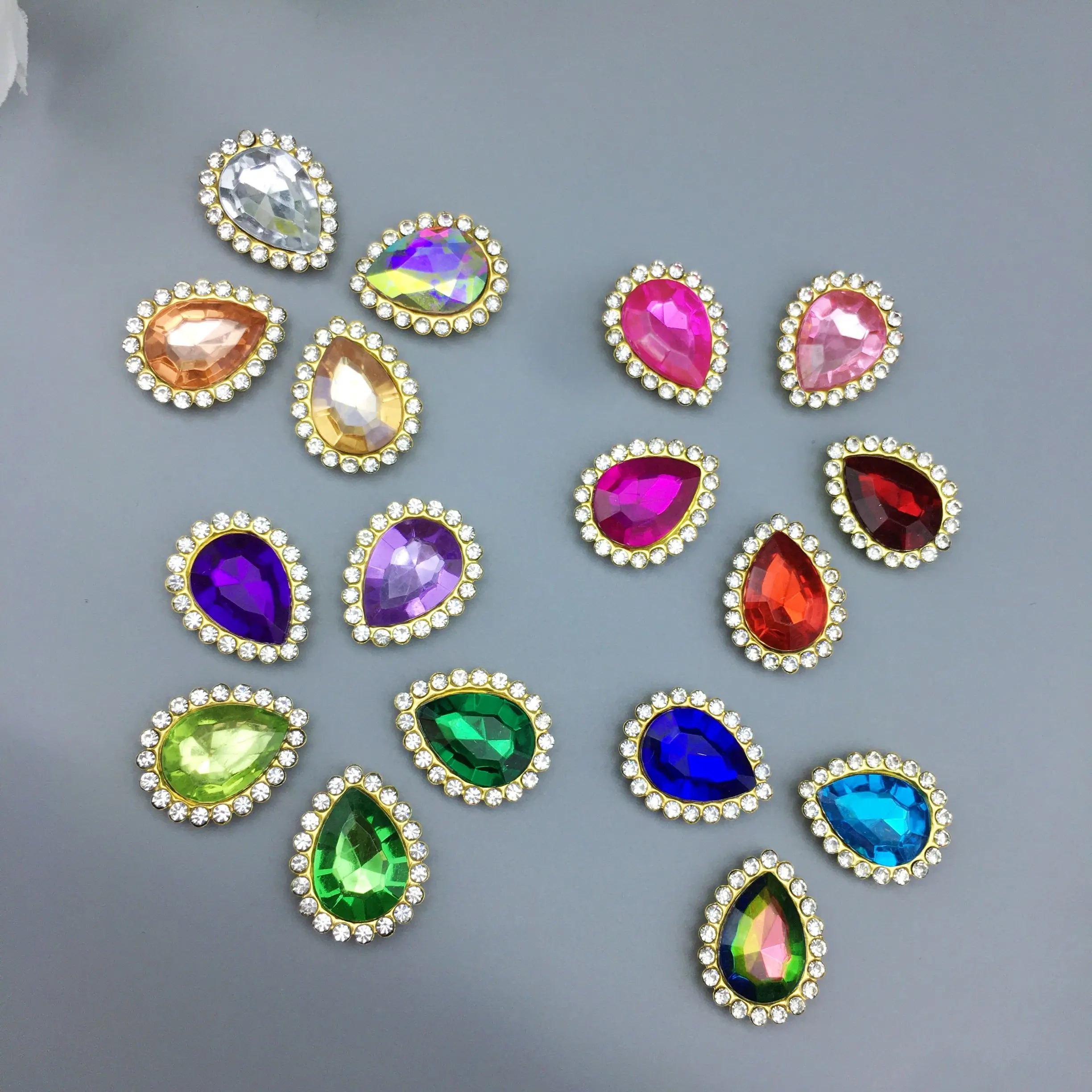 SINRONG 13*18 Flat Back Irregular Water Drop Shape Double Diamond Crystal Iron Loose Water Rhinestones