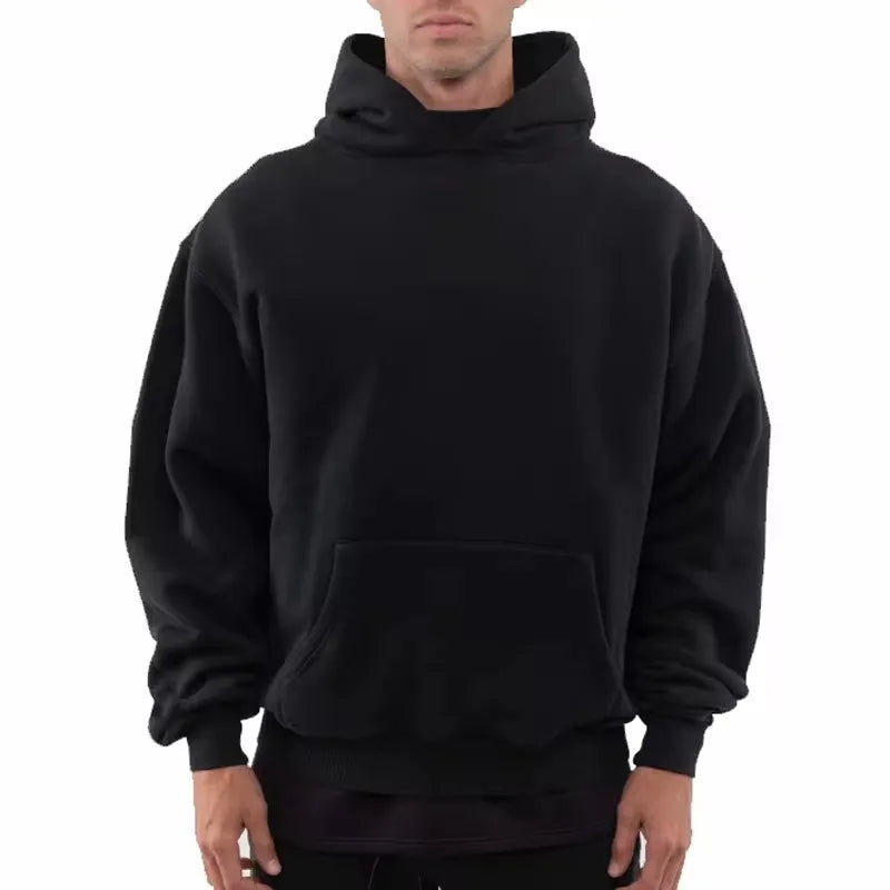 Fall Winter Men's Large Size Hoodie Custom Logo Loose Casual Long-Sleeved Heavyweight Padded Sweater Solid Knitted Group