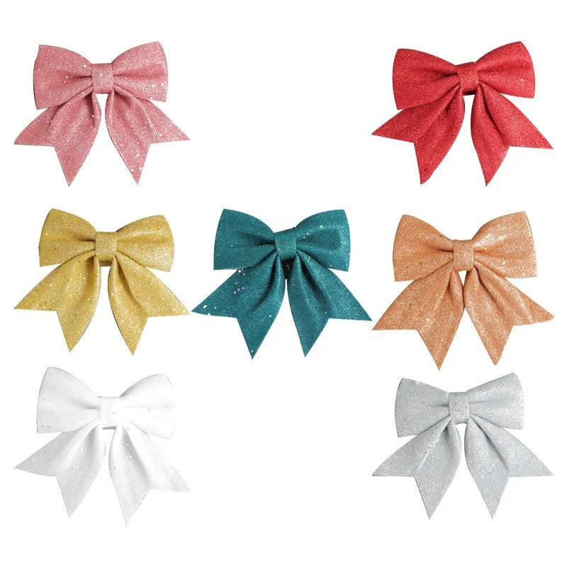 Hot Sale Christmas Pearl Cotton Soft Glitter DIY Gold Pink Bow Tie Tree Decorative Pendant 20*17cm Semi-manual Craft