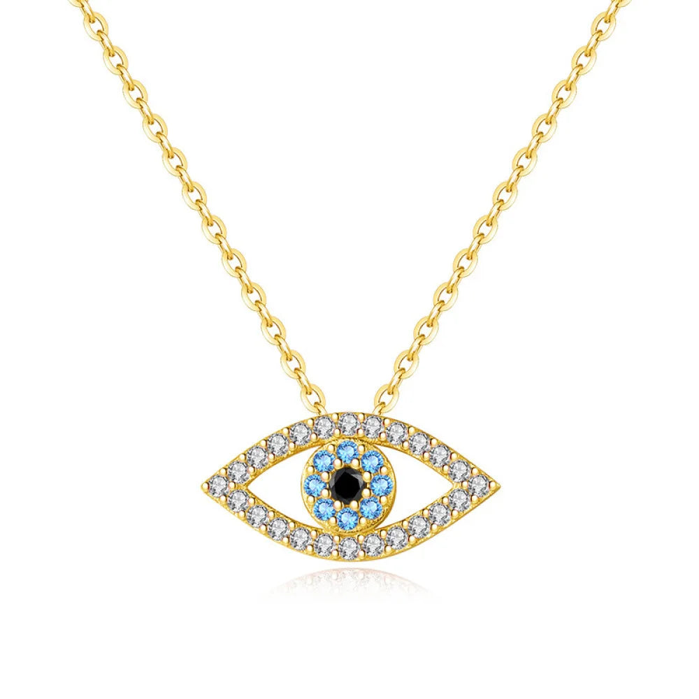 2023 New Wholesale 925 Sterling Silver Custom 18K Gold Plated Necklace Blue Evil Eyes Devil Eye Necklace