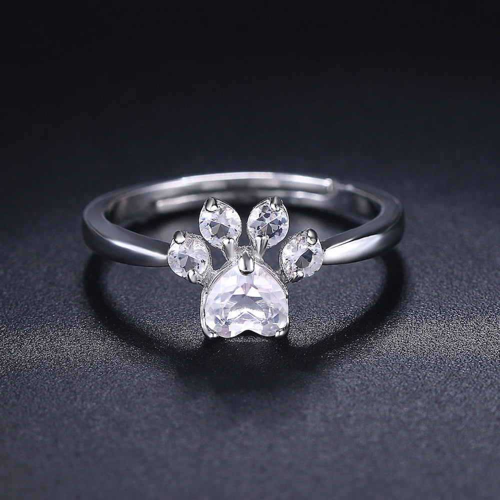 LAMOON Bear's Paw S925 Ring 925 Sterling Silver White Gold Natural Gemstone Fine Jewelry for Women